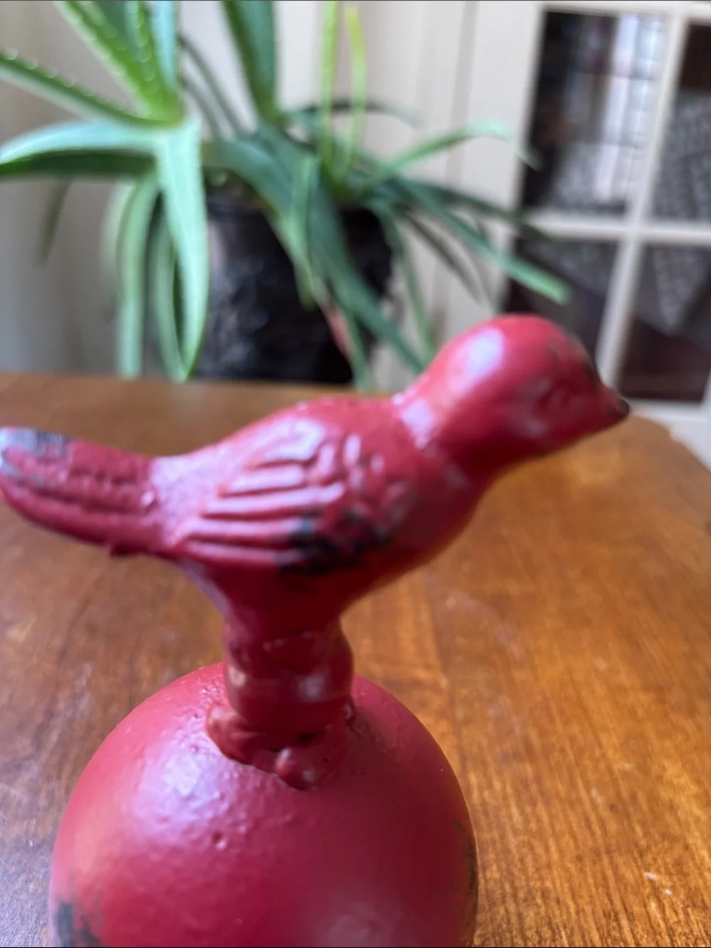 Cast Iron Bell Featuring A Red Bird/Cardinal On Top